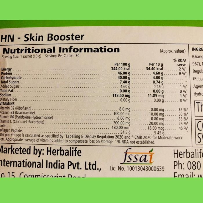 INGREDIENTS OF HERBALIFE SKIN BOOSTER